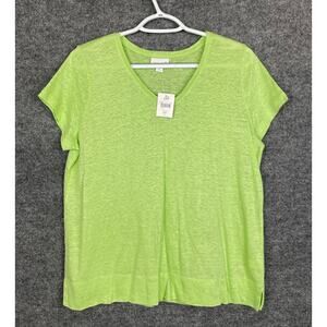 J. Jill Love Linen Top Women's Medium Lime Green Verbena MP‎ Petite